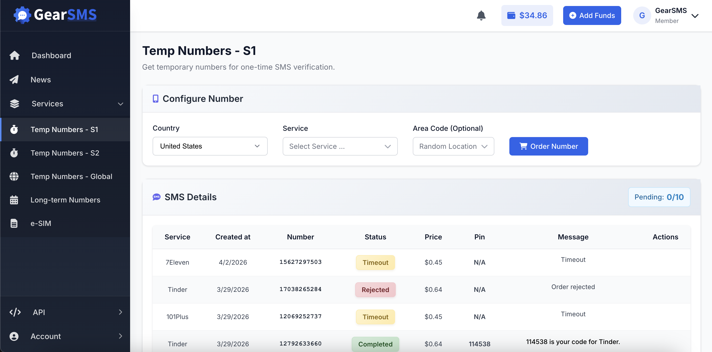 Temporary Phone Number for Verification Dashboard